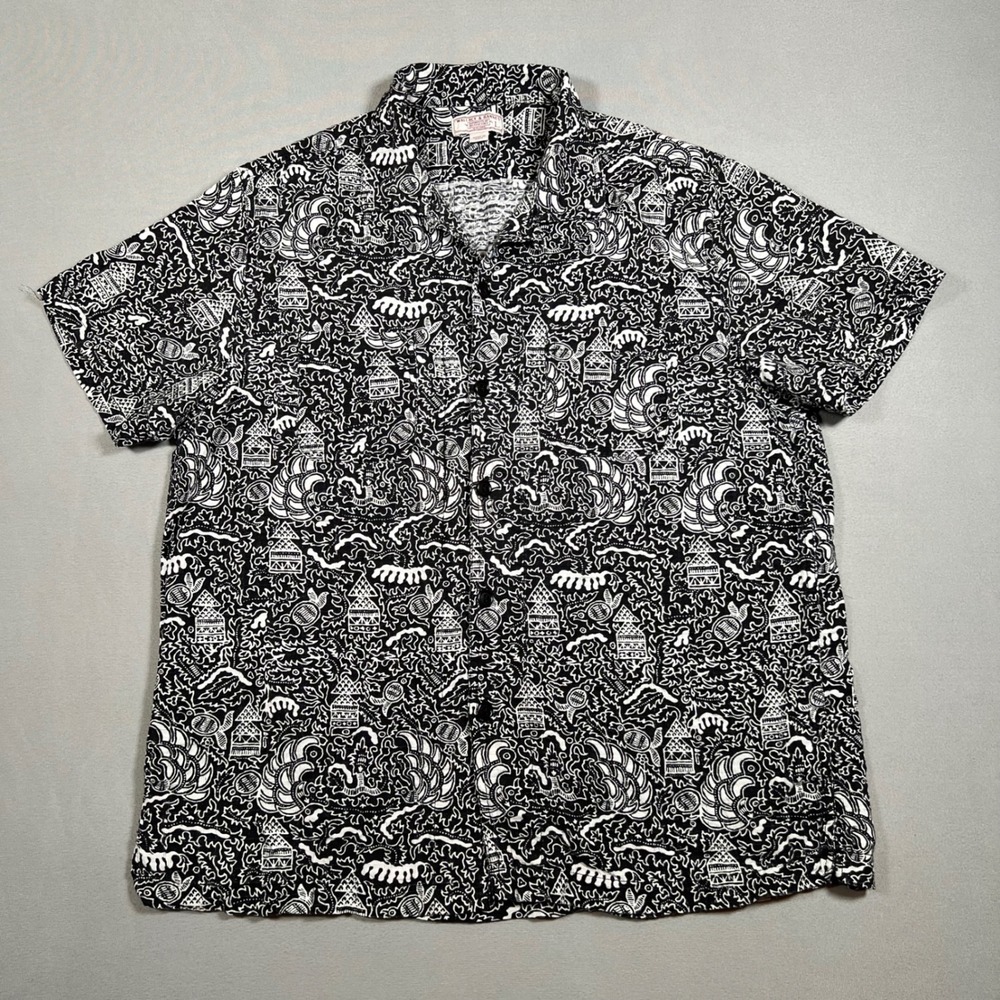 Wallace & Barnes J Crew Camp Loop Collar Shirt Dobby Scribble Print Mens Size L